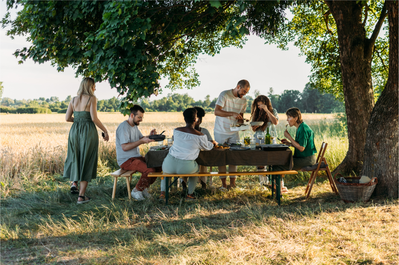 Outdoor dinner with friends